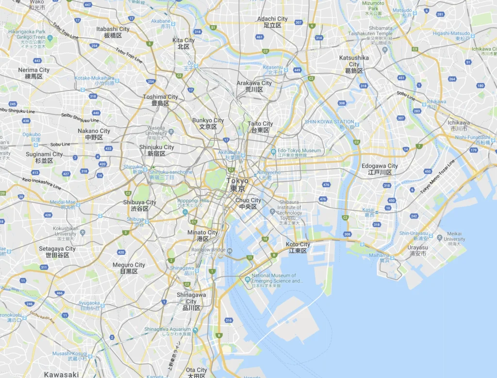 mapa de Tokio con sus principales distritos