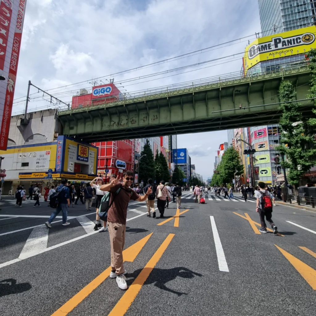 calle principal de Akihabara en Tokio con tiendas de electrónica y anime