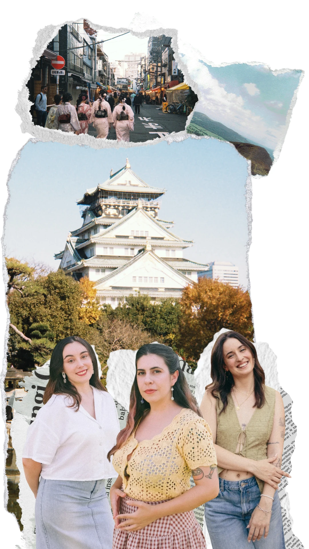 Collage del equipo de japoneo y lugares japoneses