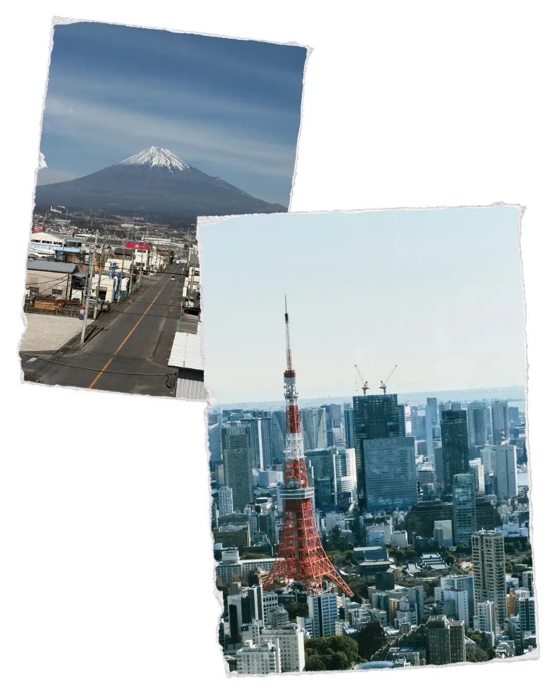 Ruta a Japón entre Tokio y el monte Fuji japoneo 2 Collage del monte Fuji y la Torre de Tokio para una ruta a Japón