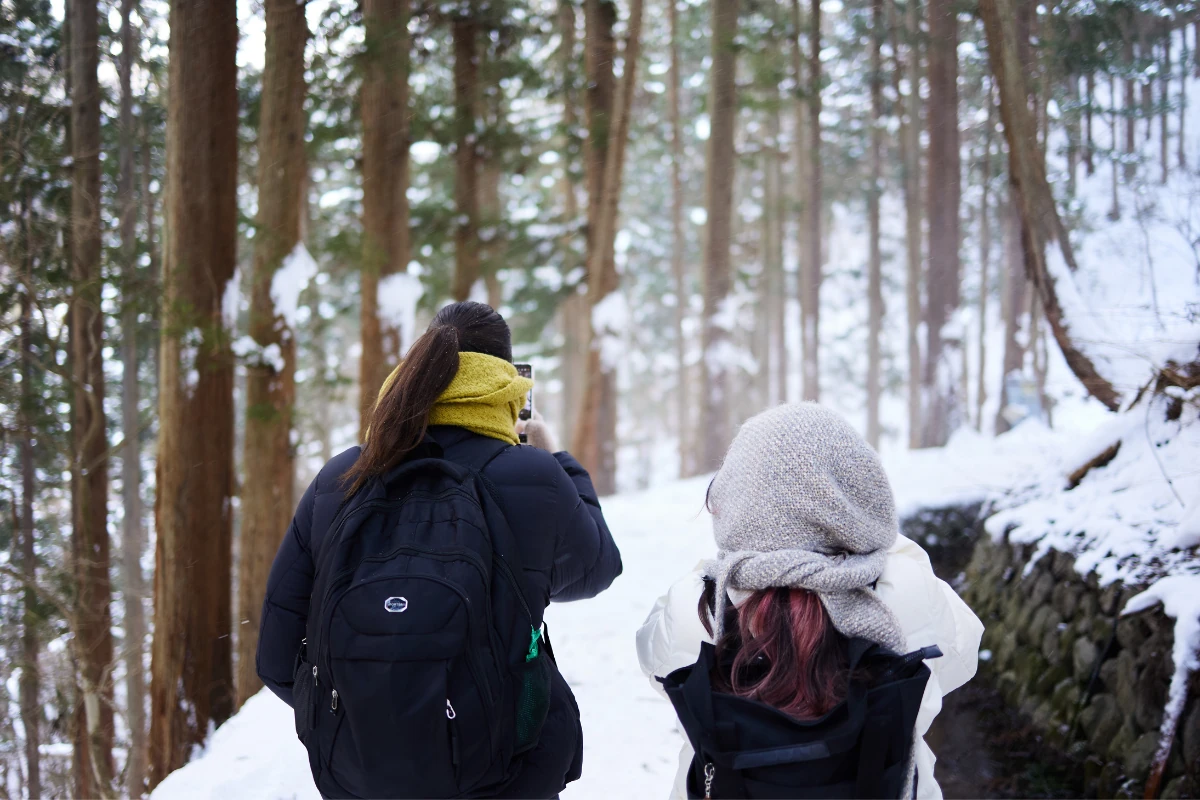 Senderismo en Japón por un bosque nevado durante un viaje personalizado