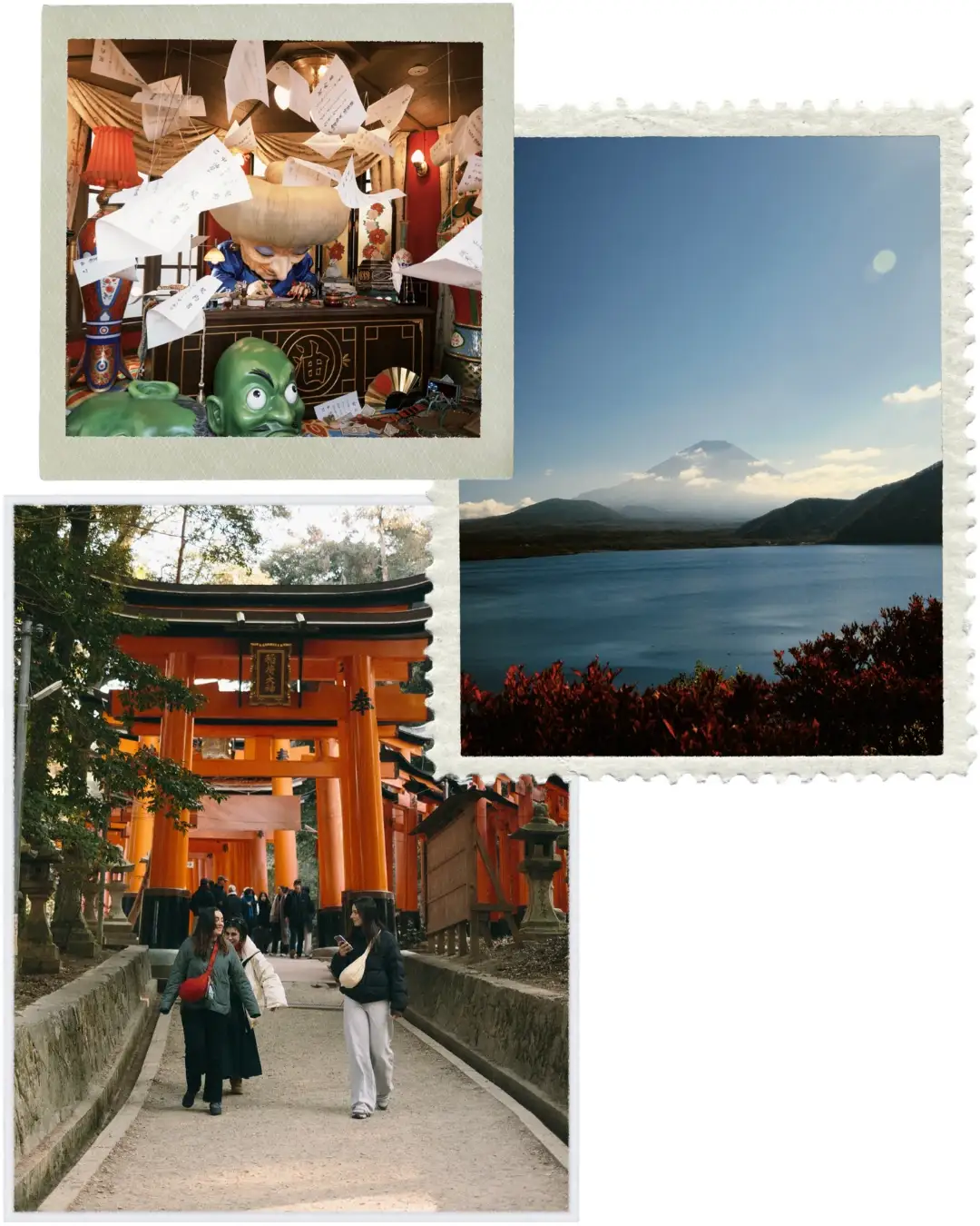 Por qué organizar tu viaje a Japón con japoneo 2 Collage con el monte Fuji, Fushimi Inari y el parque Ghibli de Japón