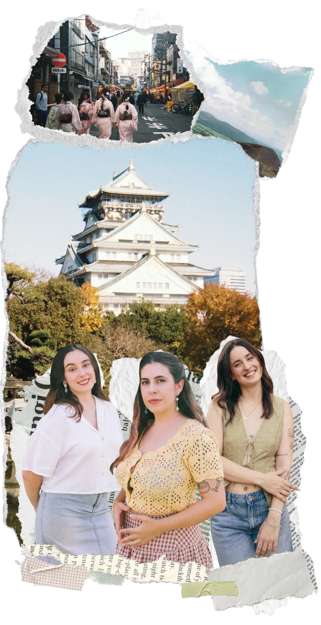 Equipo de agencia de viajes a Japón japoneo en un collage con imágenes de Japón
