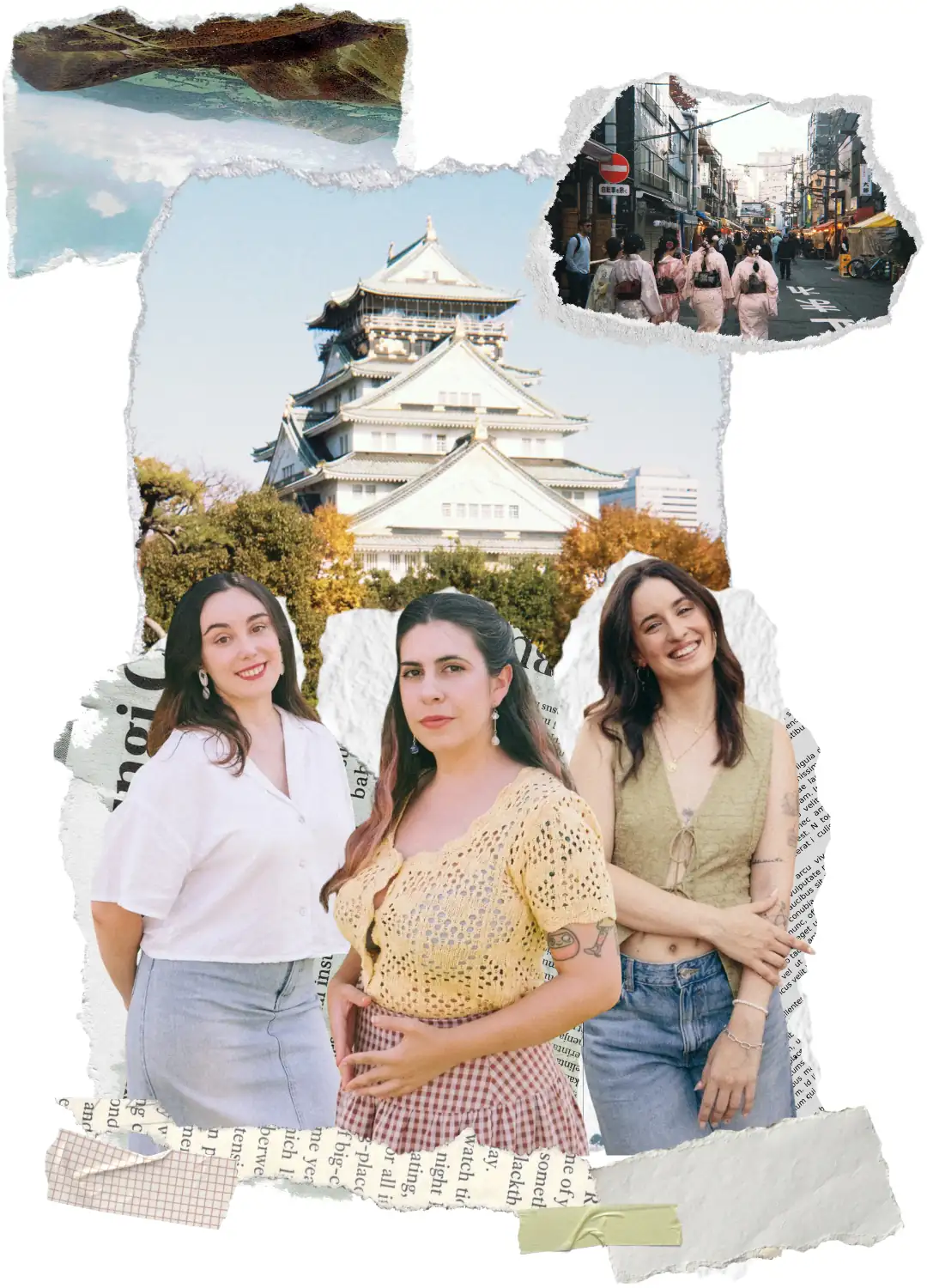 Equipo de agencia de viajes a Japón japoneo en un collage con imágenes de Japón 2.0 Equipo de agencia de viajes a Japón japoneo en un collage con imágenes de Japón