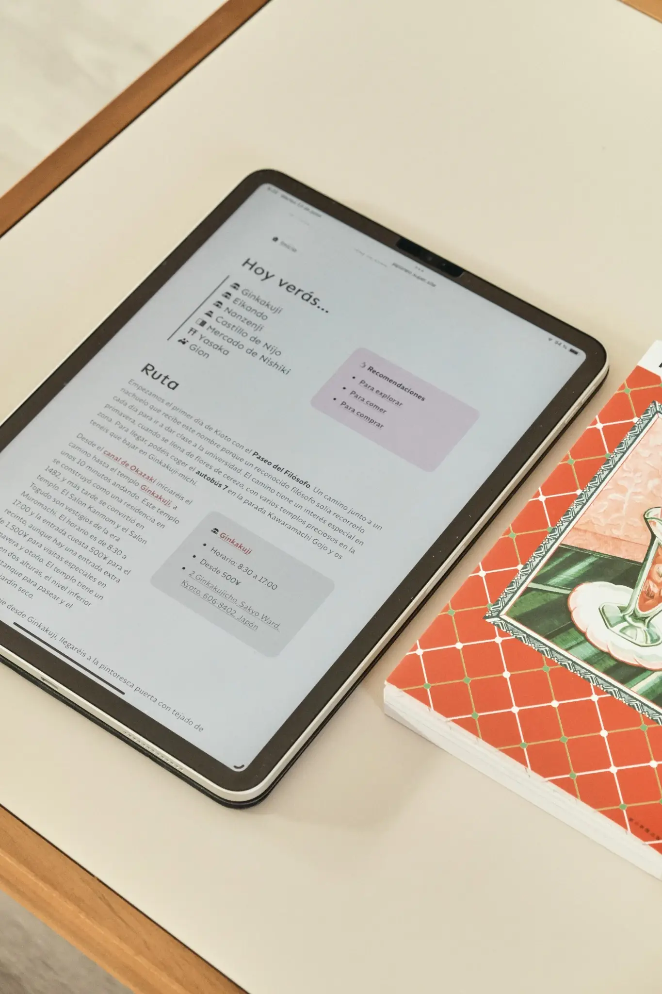 Ejemplo de itinerario de Japón japoneo 2 Ejemplo de itinerario de Japón de japoneo visto en una tablet